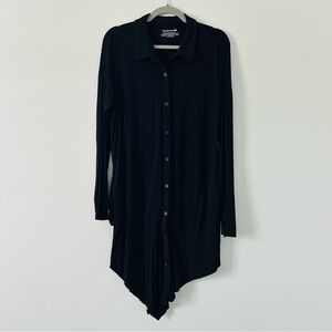 Betabrand Black Long Sleeve Button Down Asymmetrical Hem Shirt Dress L